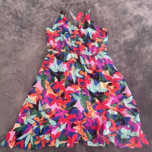 PatPat Dresses & Skirts - PatPat Girls' Floral Sundress Multicolor Knee Length Sleeveless XL V Neck Ruffle